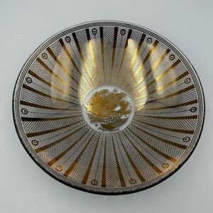 Vintage Georges Briard Signed Glass 7.5" Bowl Gold Fish Geometric Design MCM